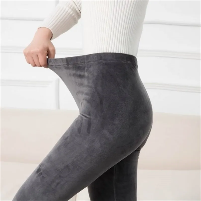 Yrlety zimowe legginsy dziewiarskie aksamitne dorywczo wysokiej elastycznej talii zagęścić podwójna warstwa ciepłe chude kobiety czarne szare stałe spodnie 211204