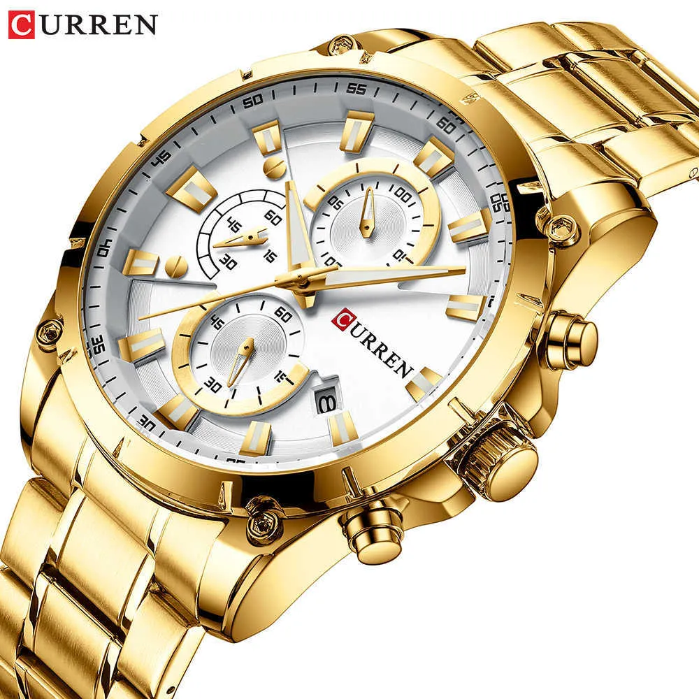 Gold Watches Men's Luxury Top Brand Curren Quartz Wristwatch Fashion Sport and Causal Business Watch Male Clock Reloj Hombres Q0524