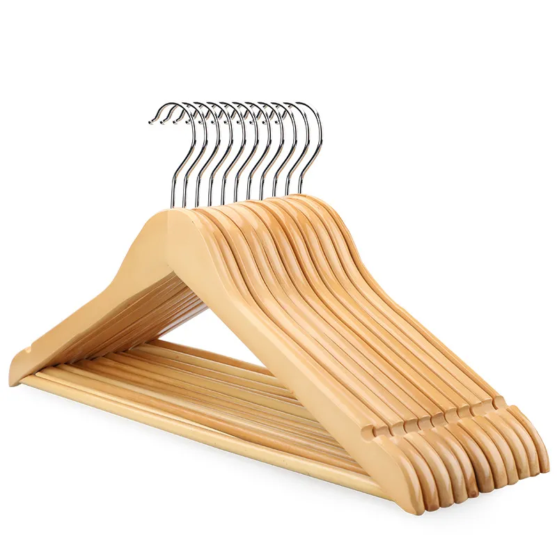 Multi-Functional Wooden Suit Hangers Hooks Wardrobe Storage Clothes Hanger Natural Finish Solid Folding Drying Rack Clothing FHL361-WY1535