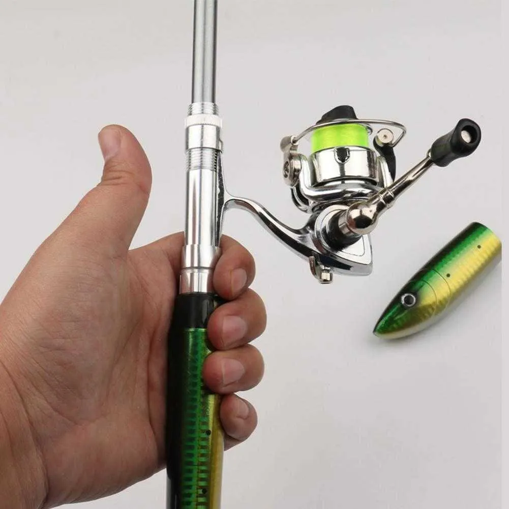 1 / 1.4 / 1.6 m Mini portatile a forma di pesce Canna da pesca telescopica Kit mulinello da spinning con mulinello da pesca di alta qualità Attrezzatura da pesca set H1014