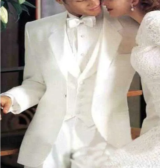 Wedding Suits White One Button Notch Lapel Men's Suit Wedding Suit Tuxedos Groom Tuxedo Suits Bridegroom (jacket+pants+vest) X0909