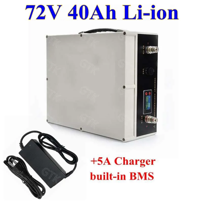 Uppladdningsbar 72V 40Ah litiumjonbatteri Pack 72V Li-ion med BMS 20S för AGV Caravans Electric Mortorcycle EV RV+5A-laddare