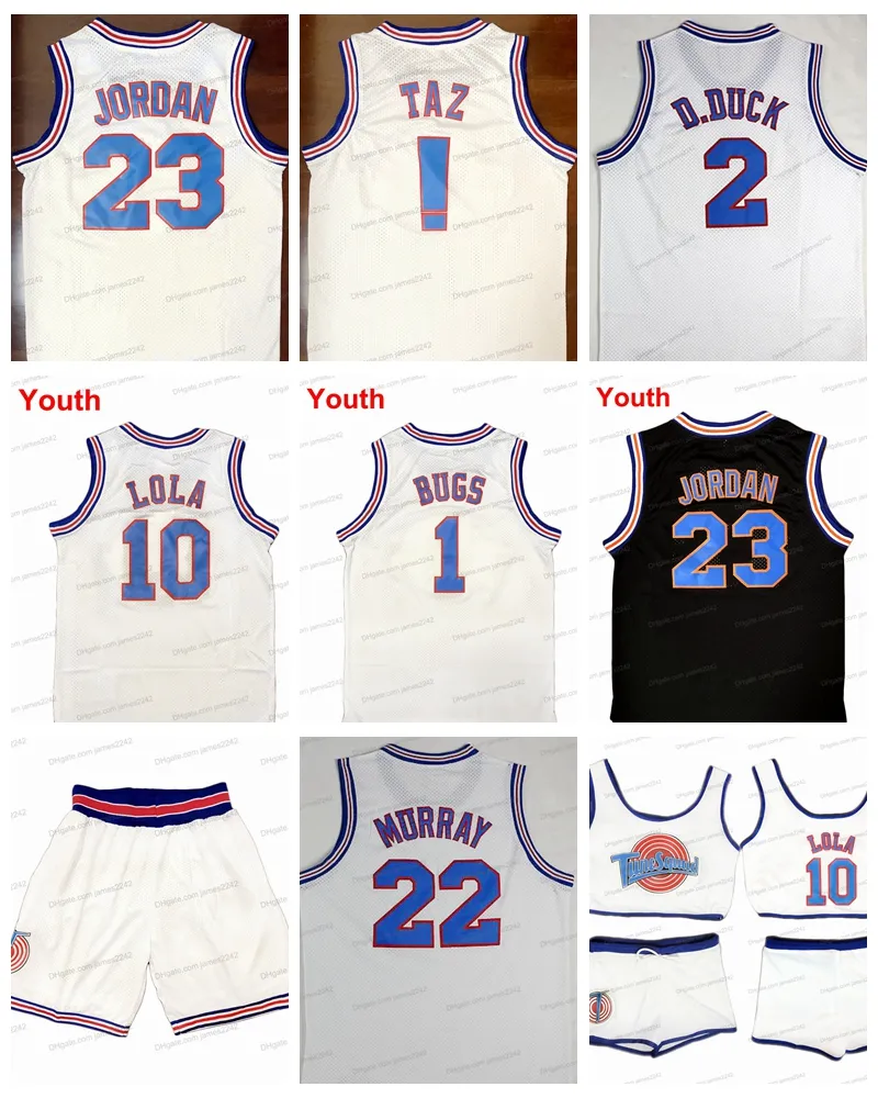 Spettala dagli Stati Uniti Squad Space Jam Basketball Jersey Youth Adult Michael 23 MJ 22 Duck 1 Bugs Bunny 10 Lola Ladies Set Movie Maglie cucite