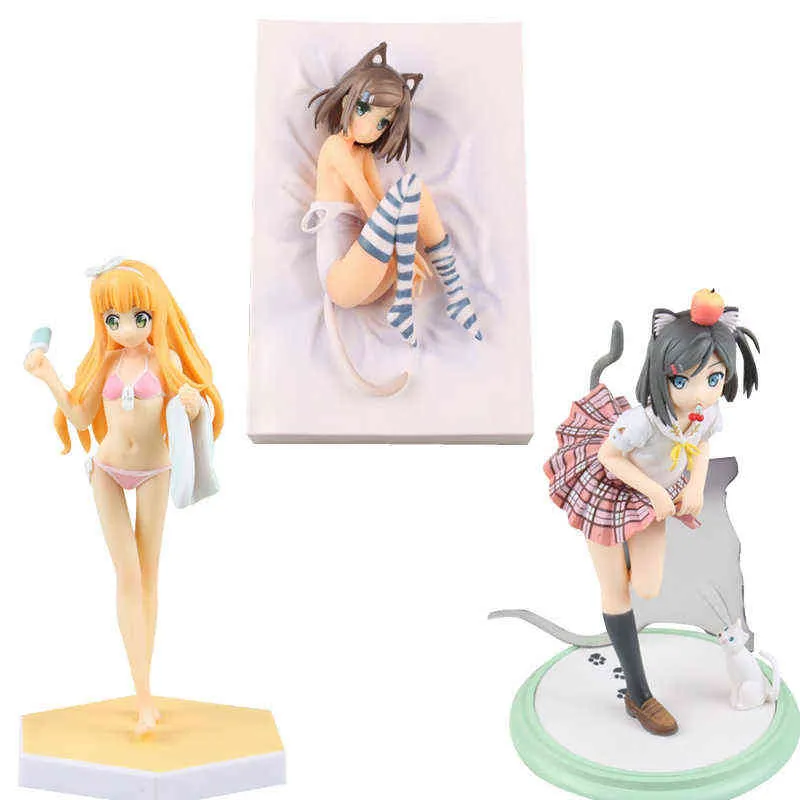 Anime Sexy Girls Figures Hentai Prince i Kamienny Kot PVC Działanie Zabawki Tsukiko Tsutsukakushi Figurki Dorosłych Model Doll Gifts H1105