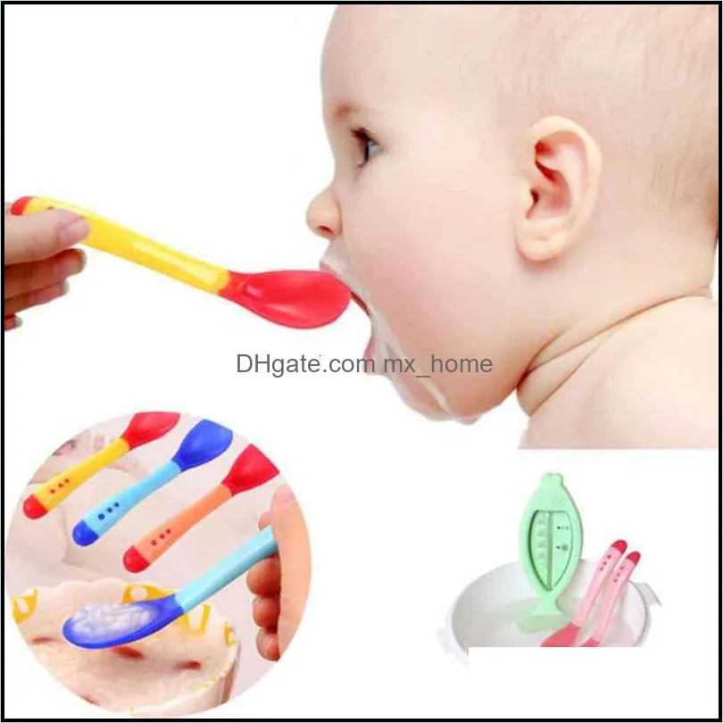 Newborn Baby Silicon Spoons Baby Safety Temperature Sensing Kids Children Flatware Baby Feeding Spoons Supplies Fork Tableware