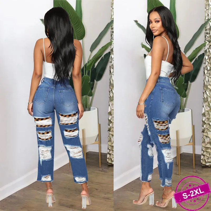 Frauen Jeans 2022 Harem Hosen Vintage Hohe Taille Frauen Freunde Streetwear Lose Ripped Patchwork Denim Hose Ganzkörperansicht Cowboy