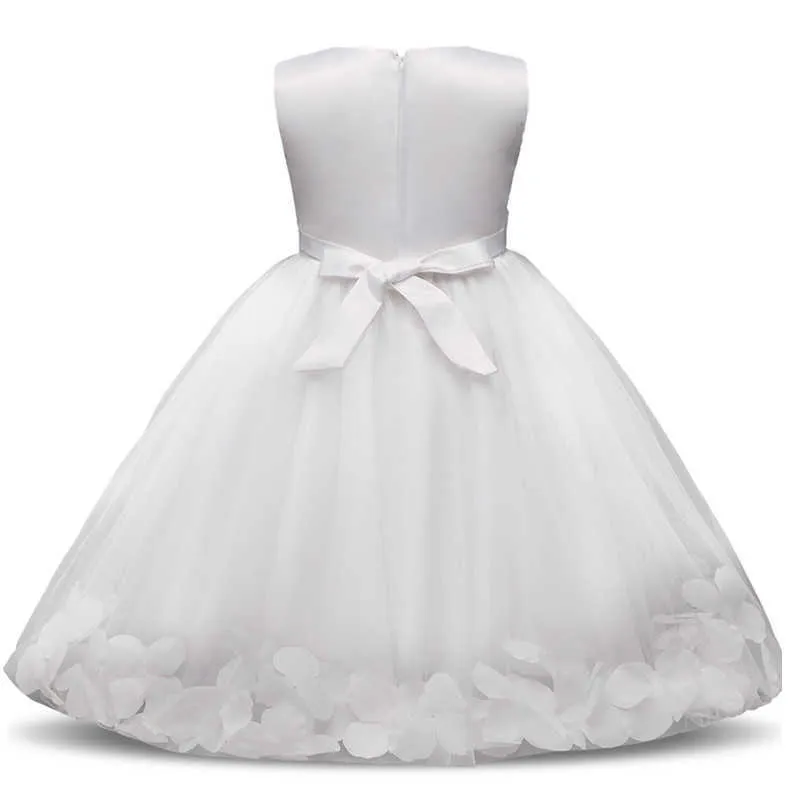 Blanc Dentelle Fleur Filles Robe De Mariée Cérémonies Formelles Robe Robe De Bal Enfants Vêtements Petite Fille Anniversaire Baptême Robe Q0716