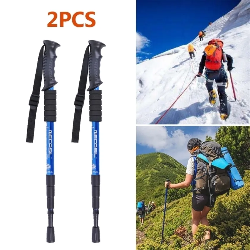 2Pcs Walking Sticks 4 Section Telescopic Trekking Climbing Anti Shock Hiking Trail Stick Adjustable Canes X327 220216