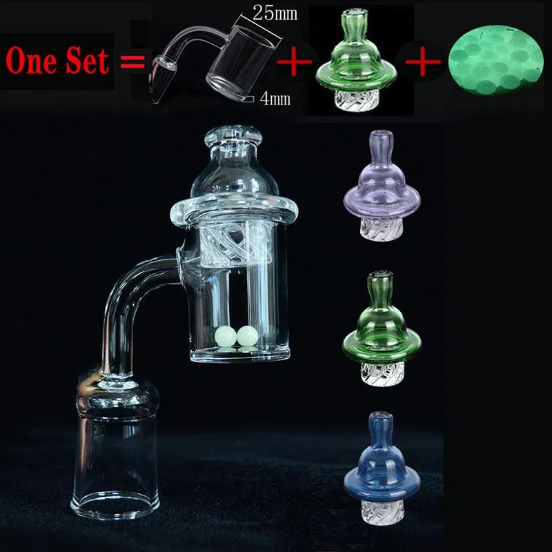 100% Quartz Banger Nail med Spinning Carb Cap 90 grad 4mm Tjock 25mm med glöd TERP Pärlor Rök tillbehör Tobak Bong Verktyg