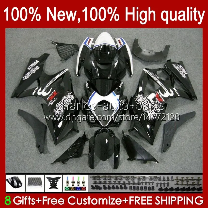 دراجة نارية Fairings لسوزوكي GSX R1000 GSXR 1000 1000CC 2007-2008 48no.14 GSX-R1000 GSXR1000 K7 07 08 GSXR-1000 GSXR1000CC 2008 2008 OEM Fairing Kit Black White Blk