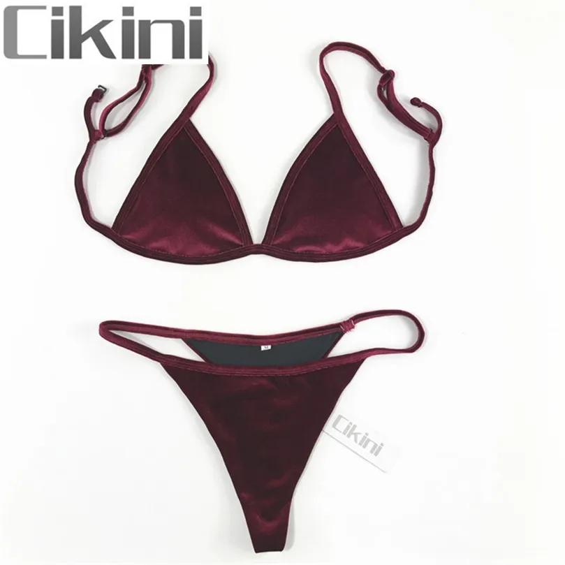 Velvet Bikini Set Kobiety Swimsuit Monokini Body Kostium Kostium Kąpielowe Pływać Halter Thong Beach Swimwear Cikini 210712