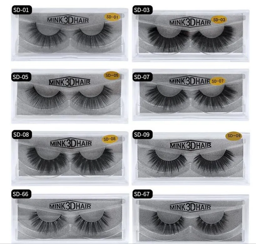 Topselling 3D Imitated Mink eyelashes 20 styles mixed randomly False Eye lashes Soft Natural Thick Fake Eyelash