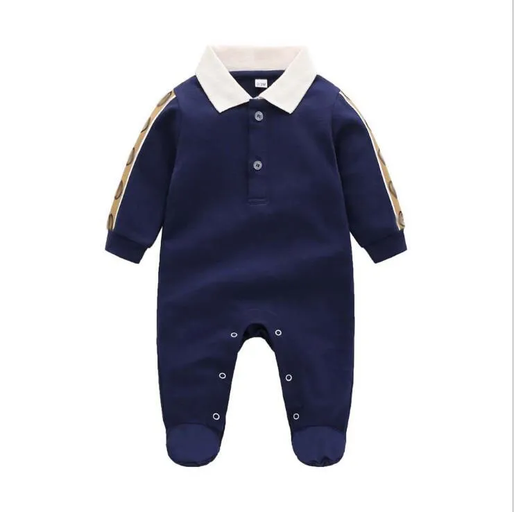 Baby Jungen Mädchen Strampler Buchstaben Druck Kleinkind Langarm Overalls Frühling Herbst Säugling Umlegekragen Onesies Kinder Baumwolle Gestrickter Strampler