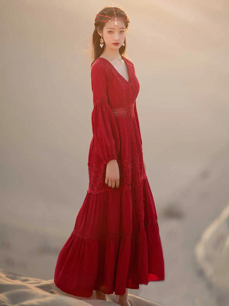 white christmas dresses Pomander Place Hibiscus Red Cotton Mabel Maxi Dress Hibiscus Red / XXL