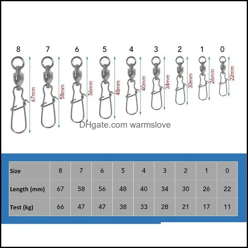 25pcs/Box Fishing Swivel Snap Connector Rolling Ball Bearing Pin Swivels Tackle Kit Accessories