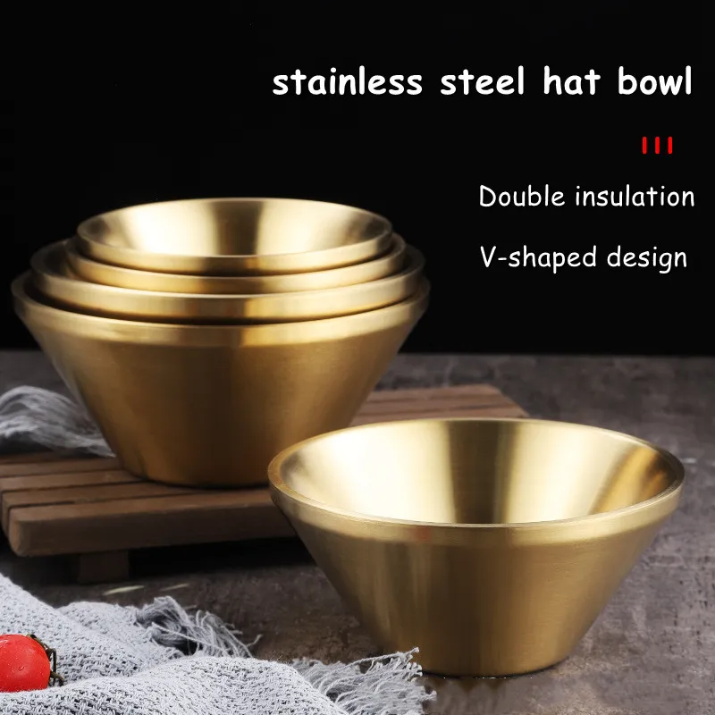 Deep Thickening 304 Stainless Steel Ramen Bowl Double Layer Heat Insulation Anti Scalding Salad Rice Bowl Wholesale MJ0430