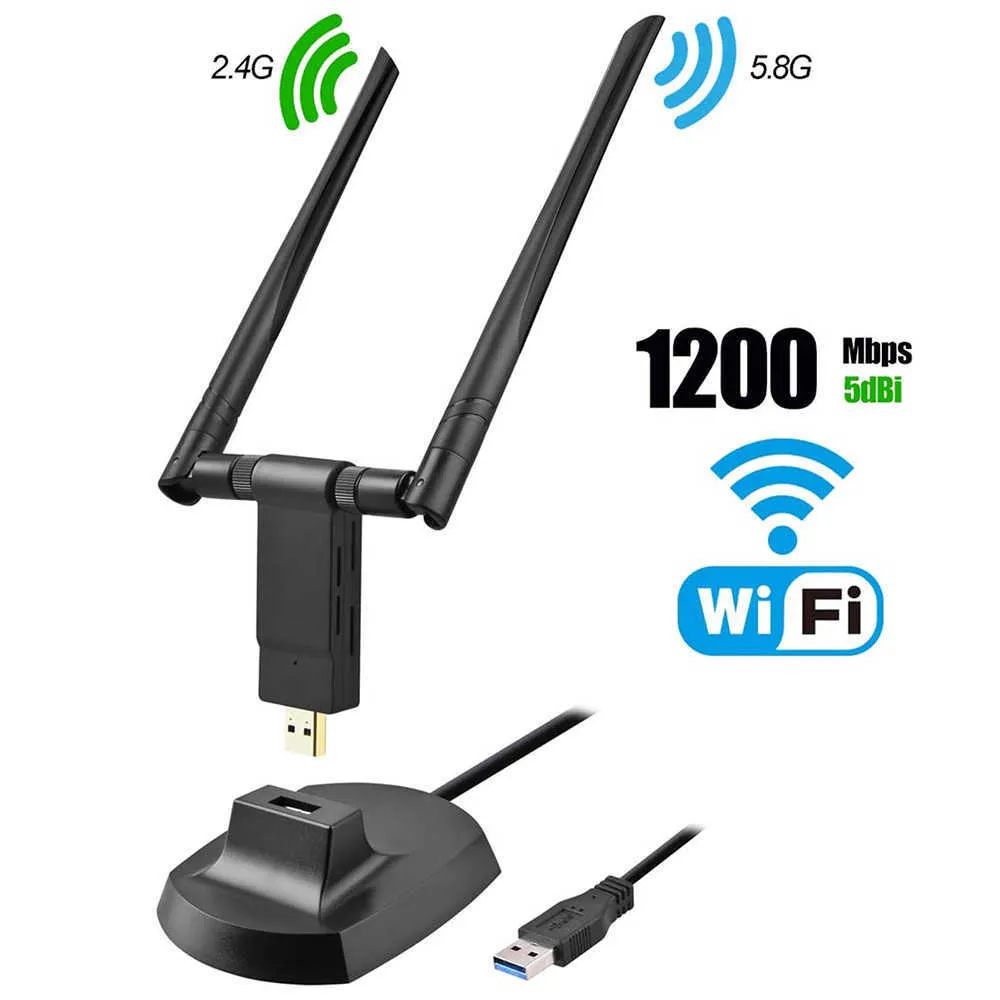 USB 3.0 WIFI ADAPTER WIRELESS NETWORT CARD 1200MBPS 2.4G/5.8G استقبال بطاقة شبكة الكمبيوتر المزدوجة النطاق