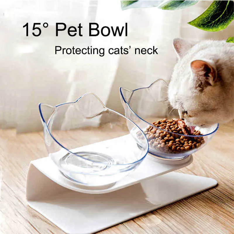 AluxPets Non-Slip Double Cat Bowl With Stand Feeding Water For s Food s Dogs Feeder Product Supplies 210615