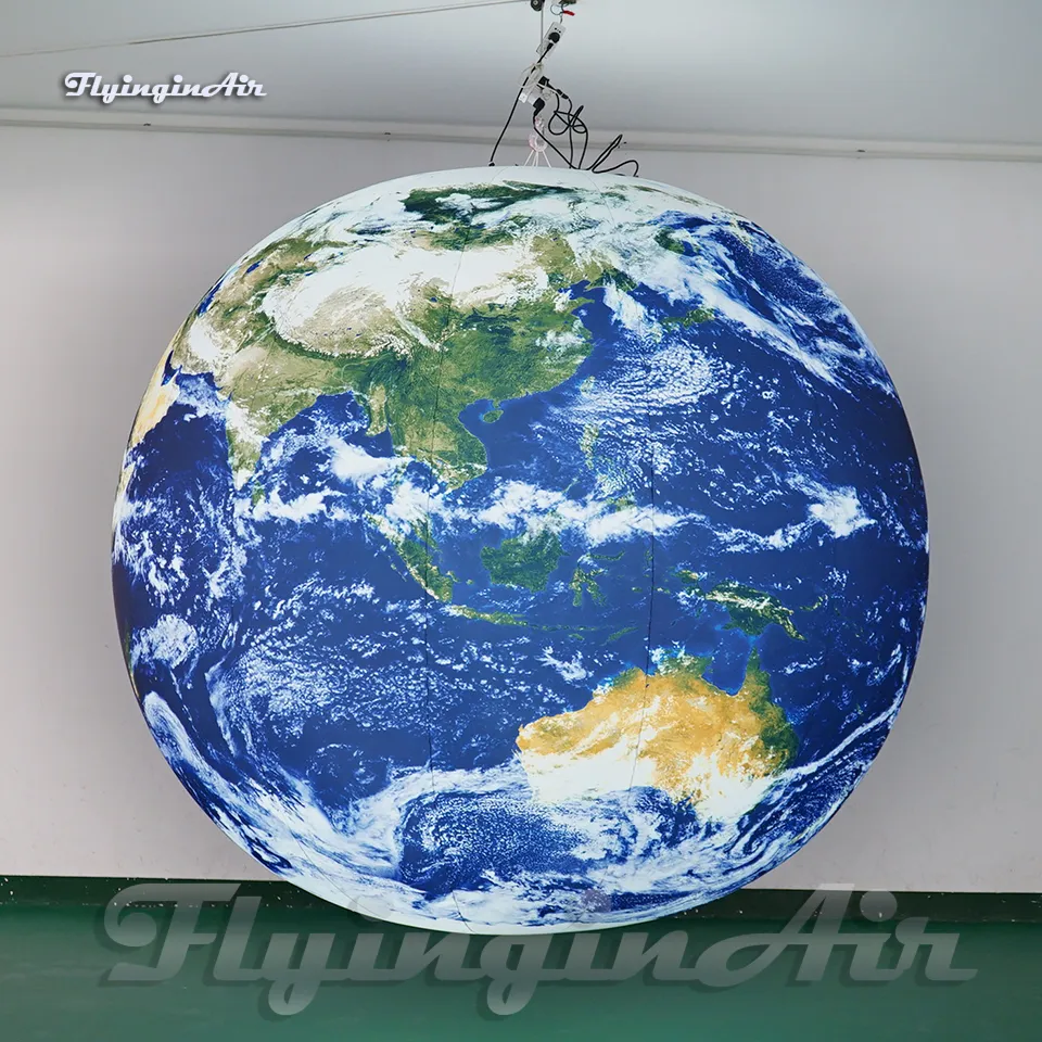 Hanging Lighting Inflatable Earth Balloon 1.5m/2m/3m Diameter Planet Ball Customized Large Blow Up Globe For Night Club And Bar Decoration