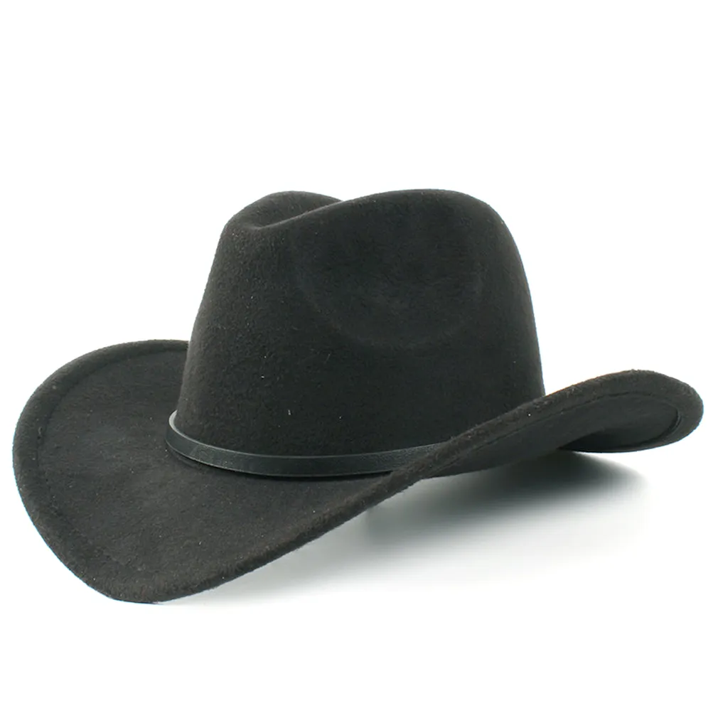 Nya vintage män kvinnor ull blandar västra cowboy fedora hatt bred brim sombrero gudfader cap kappkapslar cowgirl svart bälte2631