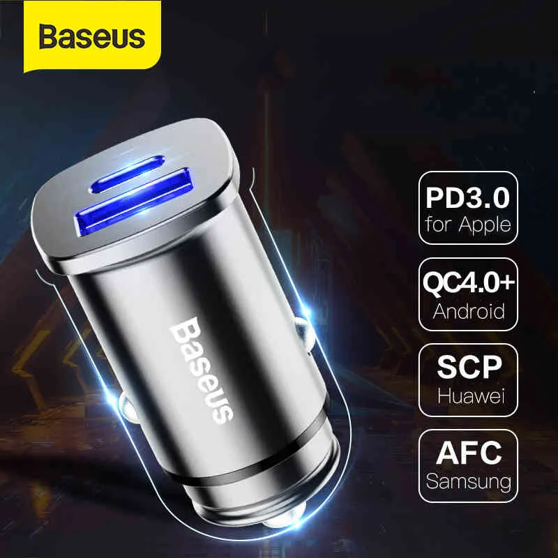 Baseus 30W USB نوع C PD Quick Charge 4.0 3.0 SCP موبايل شاحن الهاتف السريع للسيارة لهواوي Xiaomi