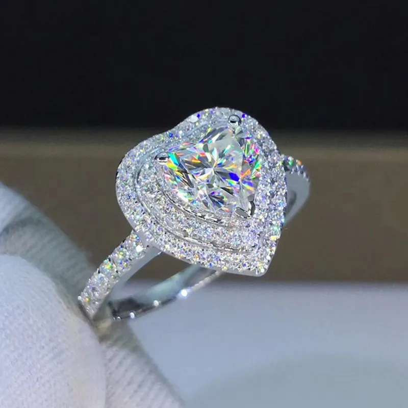 Women Sparkly Zircon Heart Ring Gift Rings for Love Couple Wedding Jewelry Accessories Size 6/7/8/9/10