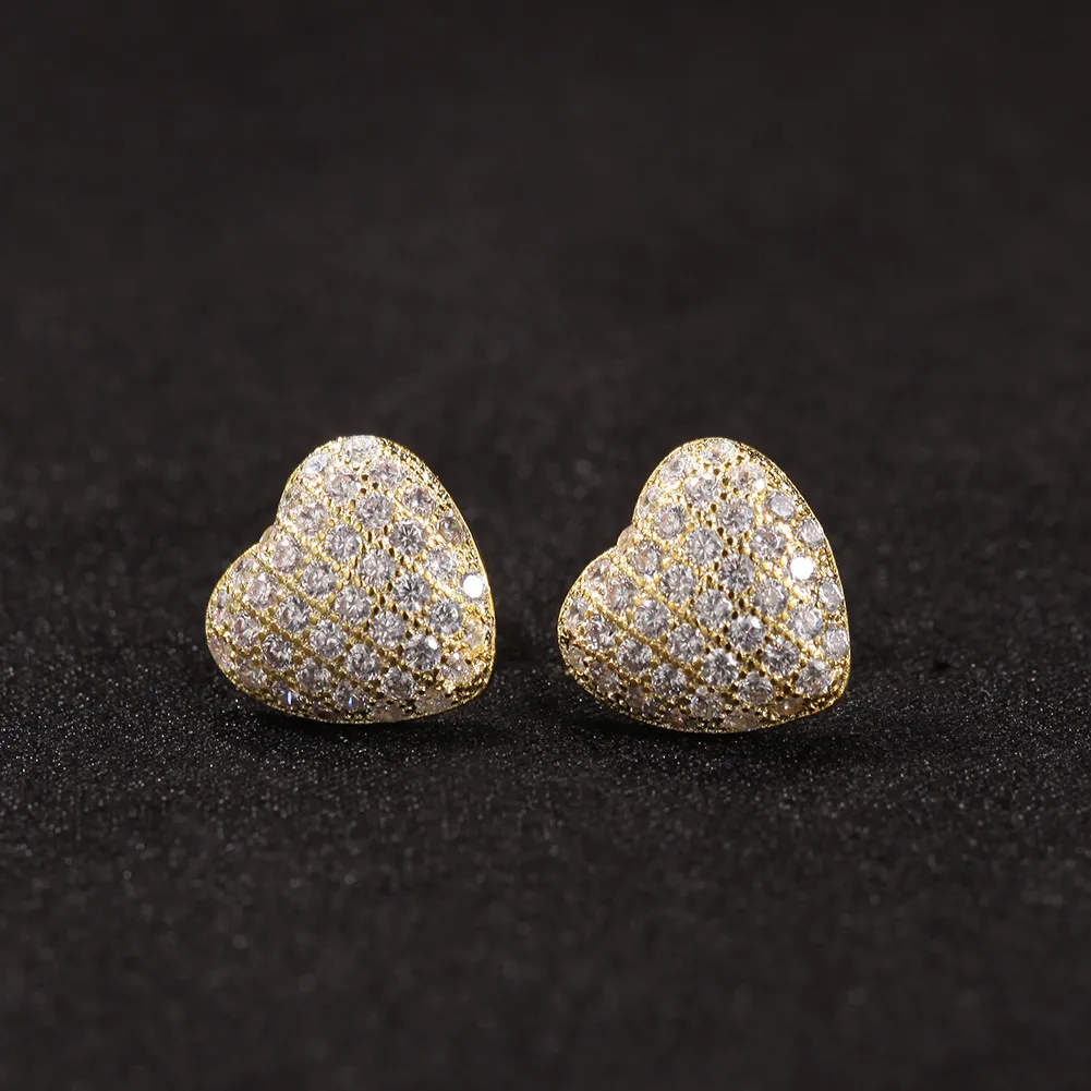 ピアス Luxury Street Wear ICE Heart Br Earrings jewelry unisexual Women New Fashion Rhinestone Heart stud earrings gold