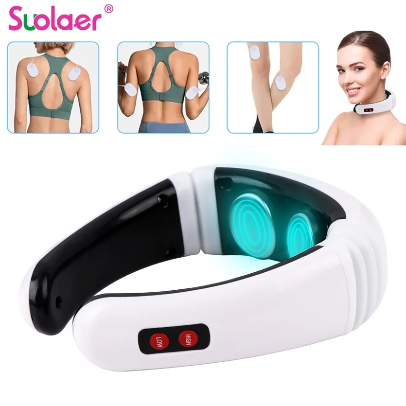6 Modes Electric Neck Massager Pulse Back Power Control Far Infrared Heating Pain Relief Tool Cervical Health Care 220208