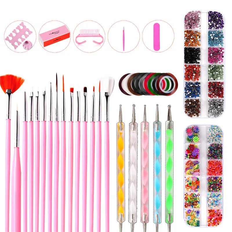 10pcs/Set Tırnak Kiti Sanat Kum Dosyaları Tampon Sünger Blok Fırçası Kütü İtme Jel Lehçe Set Akrilik Manikür Araçları