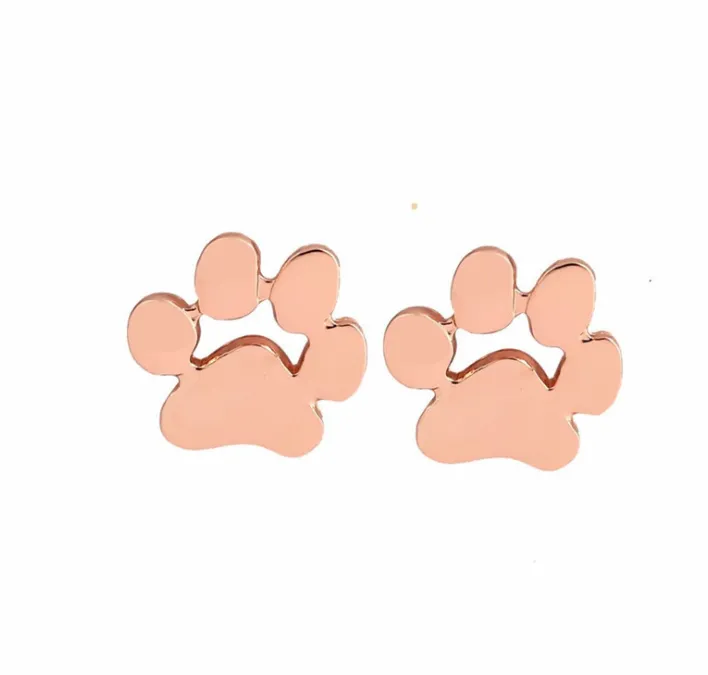 Biżuteria Hollow Pet Cat Dog Lover Paw Print Stud Kolczyk Puppy Memorial Kolczyki Cute Animal Footprint Gold Silver Plated Ear Pierścienie