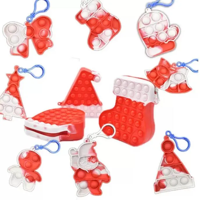 Lot De 2 Jouets Anti-stress Pop It De Noël - Motifs Père Noël Et Bonhomme En Pain D'épice | Silicone, Cadeau Chaussette
