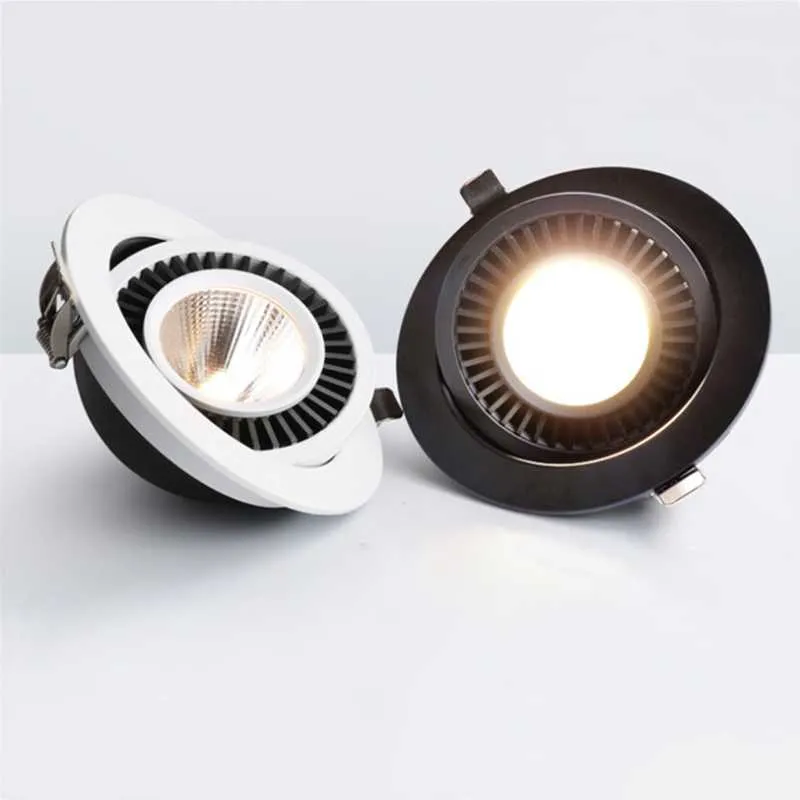 Downlights Brand Round 360 graders justerbar LED COB-försänkt downlight Svart / Vit 9W 12W 15W tak Spotlight Bildbakgrund