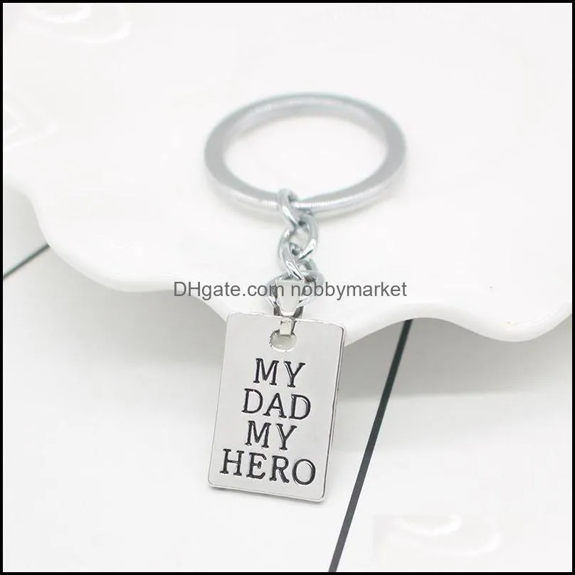 creative carved my dad my hero english letters pendant keychain dog tag pendant Key rings father car key accessories Dad Gift