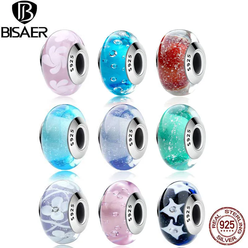 925 Sterling Silver Perles Murano Glass Beads Fit Charms Original Bracelet Authentic Silver Jewelry bijoux en argent 925 ECZ045 Q0531