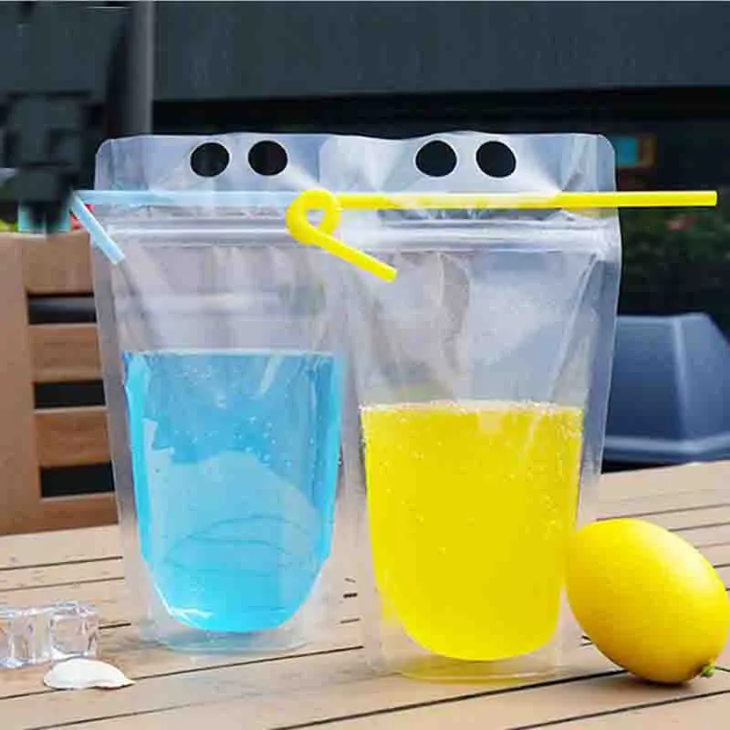 500pcs Fedex/DHL 17OZ Drink Water Bottle Pouches Bags frosted Zipper Stand-up Plastic Drinking Bag with straw holder Reclosable Heat-Proof