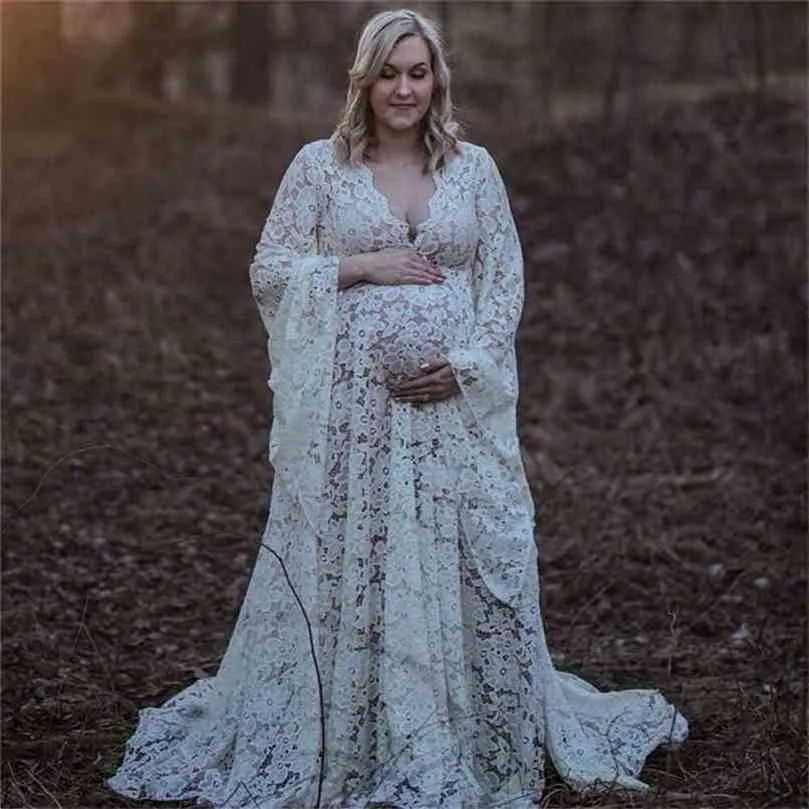 Boho Maternity Dress For Po Shoot Outfit Pregnant Woman Pregnancy Lace Robe Grossesse Shooting 210922