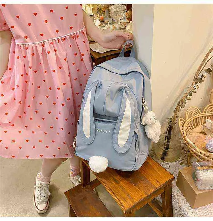 Japanese White Kawaii Bunny Backpack With 3D Rabbit Tail Large Capacity ...