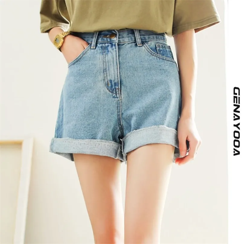 Genayooa Denim taille haute Shorts Jeans été coréen femmes décontracté femmes court Feminino 210719
