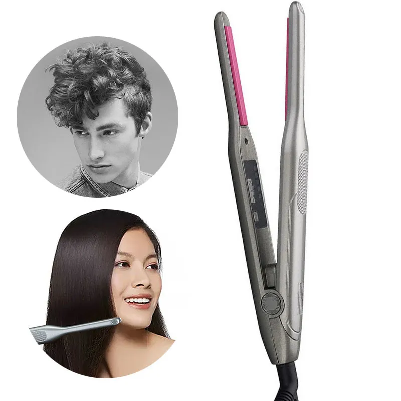 Professionele 2 in 1 Curling Haar Curler Flat Iron voor korte LED-stijltang keramische baard