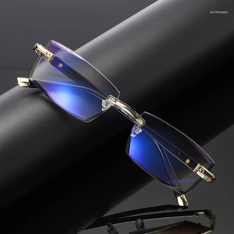 نظارات شمسية للرجال معدن بدون شفة نظارات للقراءة للرجال ساحة ديموند قطع الشيخوخة النظارات المضادة للأزرق أشعة 1.0 1.5 2.0-4.01