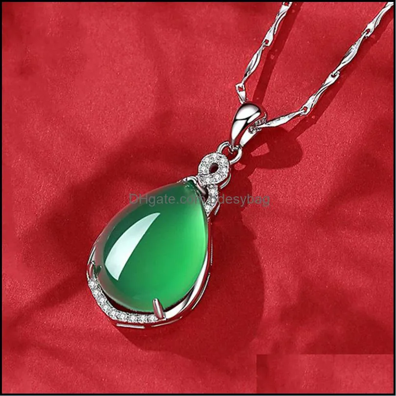 Pendant Necklaces & Pendants Jewelry Gourd-Shaped Water Drop Necklace Female Spirit Stone Side Body Mascot Green Jade Temperament Clavicle C