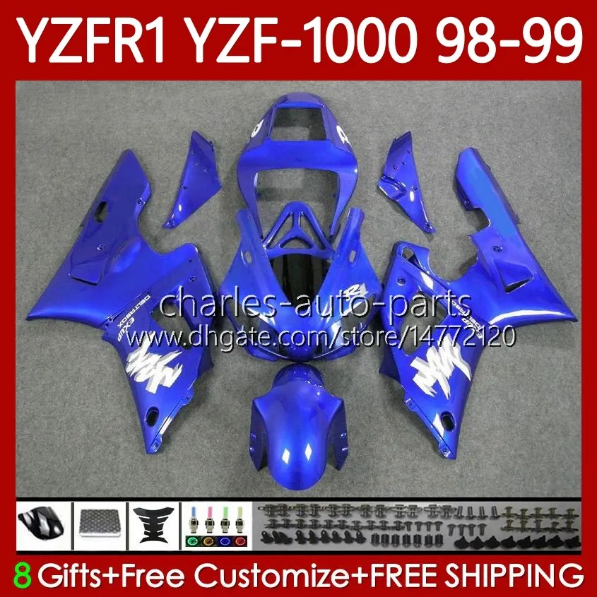 Motorfiets Lichaam voor Yamaha YZF R 1 1000 cc YZF-R1 YZF-1000 98-01 Carrosserie 82NO.111 YZF R1 YZFR1 98 99 00 01 1000CC YZF1000 1998 1999 2000 2001 OEM-VALERINGEN BLAUW GLOSSY BLK