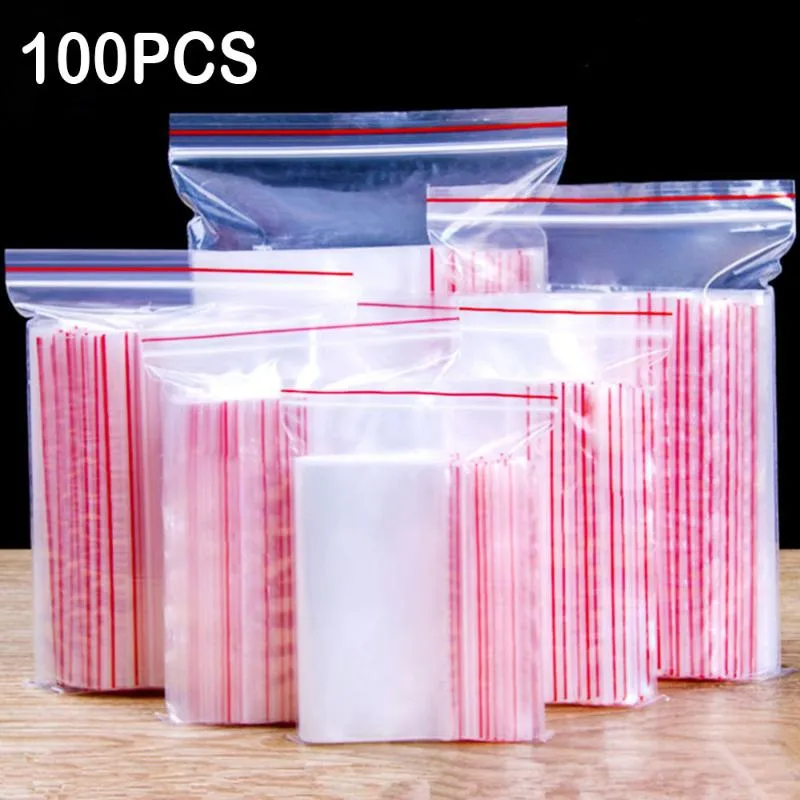 Cadeau cadeau 100pcs haute claire petits cadeaux en plastique bijoux zip-lock sac refermable poudre à ongles matériel bracelets perles épices pochettes d'essai