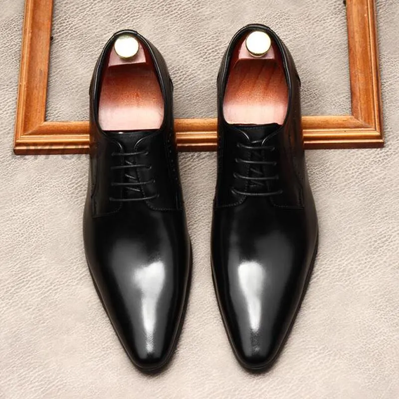 مصمم فاخر جلد طبيعي رجالي Wholecut أكسفورد أحذية للرجال أسود بني فستان أحذية الأعمال أحذية رسمية بمقدمة مدببة