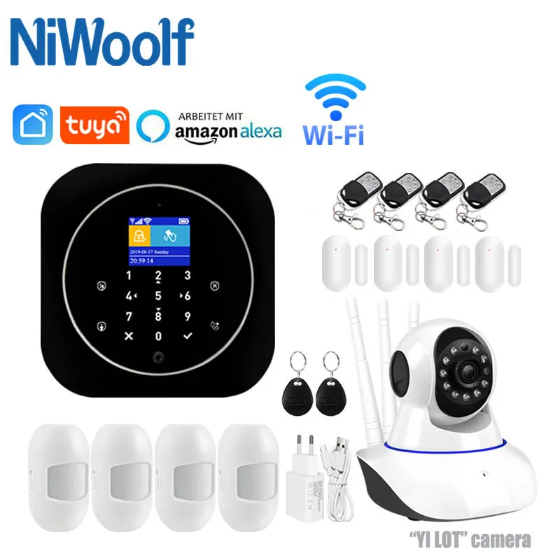 TUYA SMART WIFI GSM Home Alarm System Touch Toetsenbord RFID-kaart Remote App-controle met 433 MHz draadloze detectorsensor