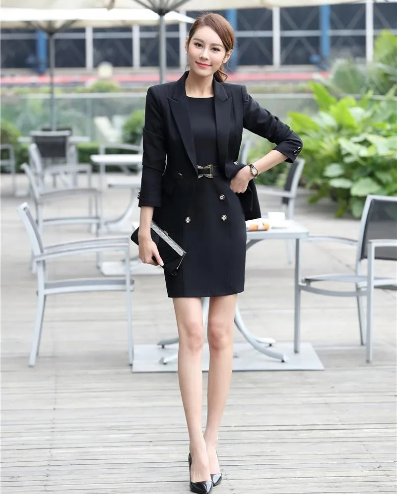 Ladies Knee Length Dress Suits for Women Office Wear Long Trench Coat &  Dress 2 Two Piece Set Clothing Women Formal Dresses Suit - Green -  4I3006923185-2