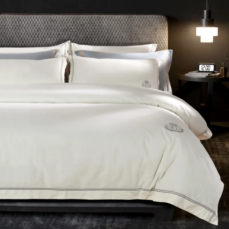 Luxury Egypt Cotton Sanding Simple Hotel Style Bedding Set Warm Duvet Cover Set Bed Sheet Pillowcases Queen King Size 4Pcs C0223