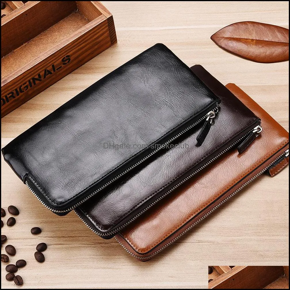 Men Wallet Leather Purse Solid Color Simply Coin Purses Ultra-thin Wallets Mobile Phone Bag Key Zipper Pocket Notecase RRD7094