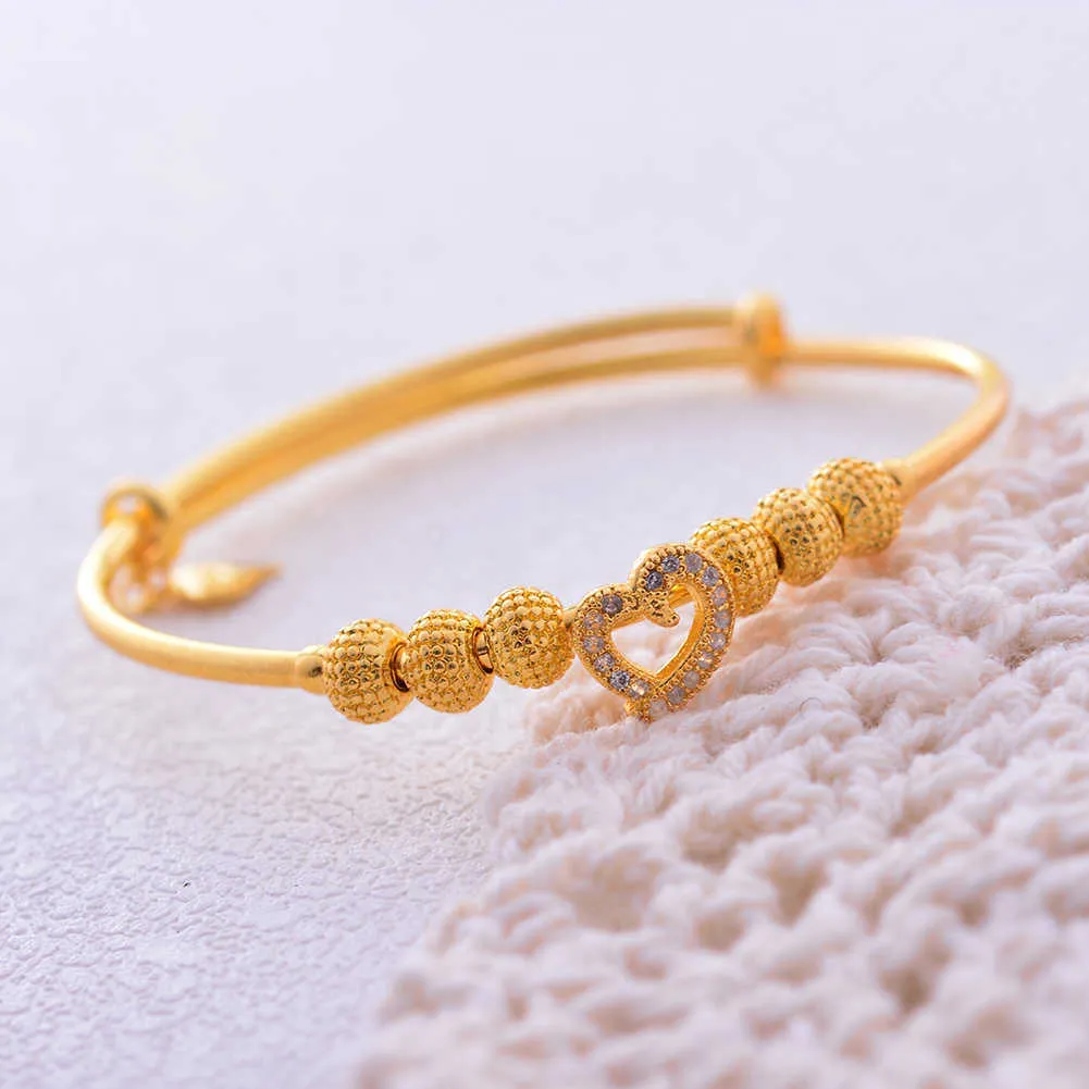 Gold Filled Baby Bangle Bracelet with Zircon Heart Ethiopian Inspired  Jewelry, Cute Infant Gift