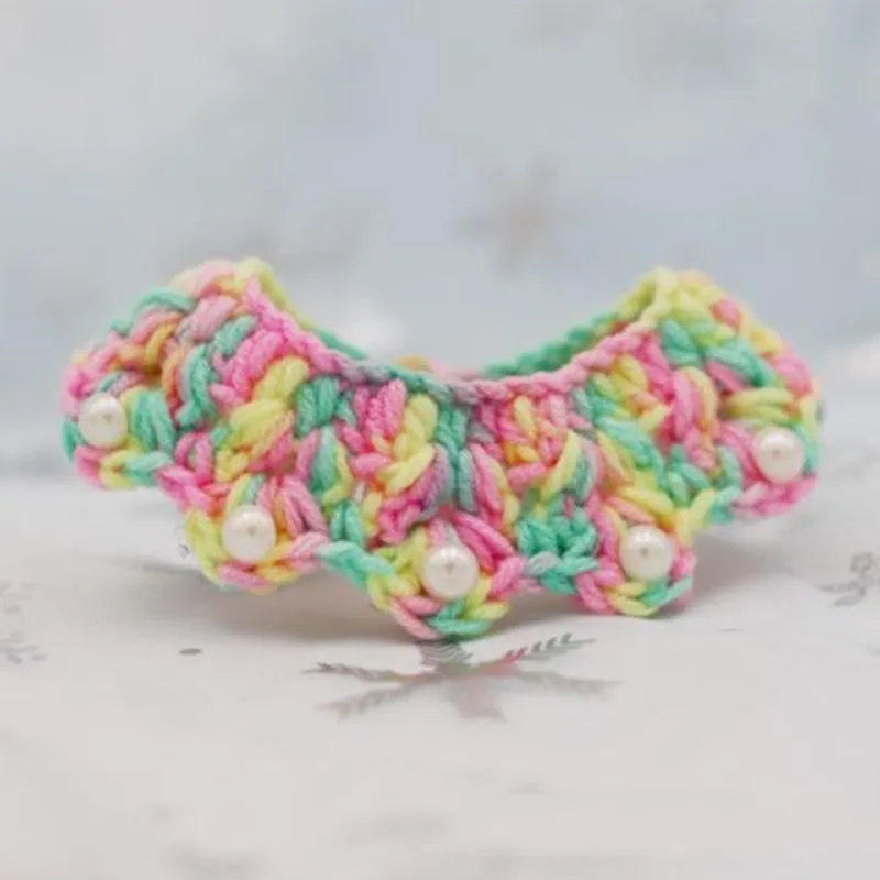 Cat Collars & Leads Cute Dog Collar Sweet Crochet Woolen Bandana Bowknot Pet Necklace Manual Scarf For Small Dogs Pink Kitten Accessories
